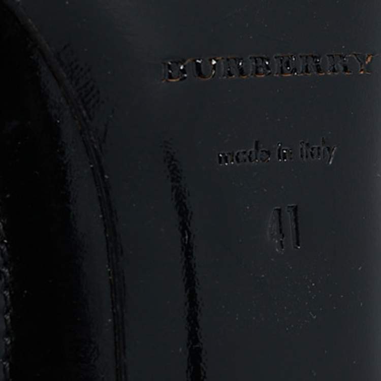 Pre Owned Burberry Black/Beige Canvas and Patent Leather Peep Toe Pumps Size 41