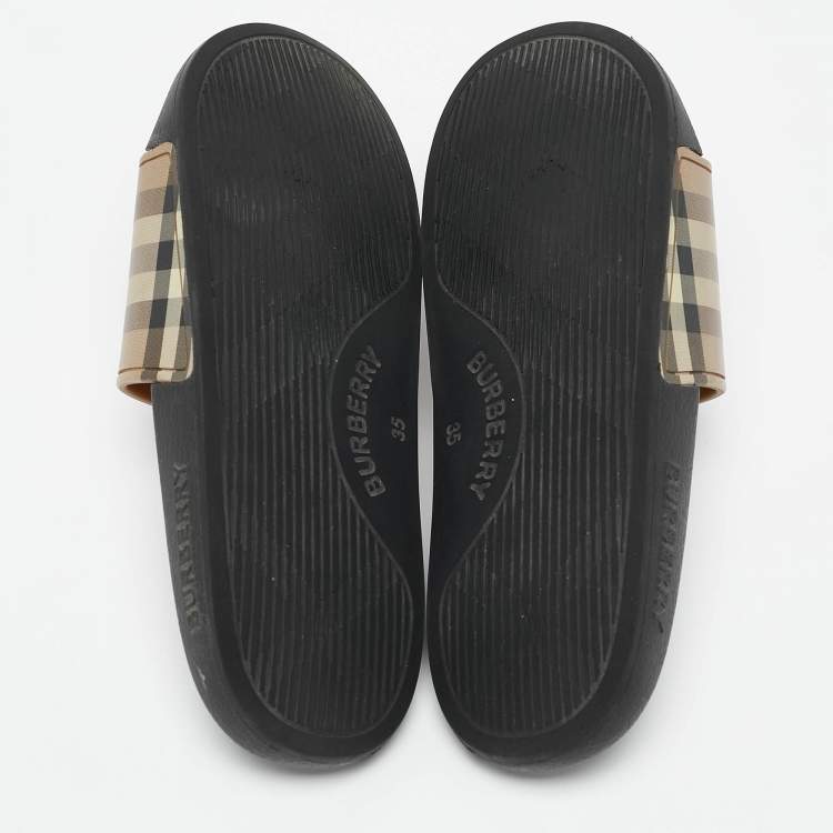 Pre Owned Burberry Beige/Brown Check Rubber Pool Slides Size 35