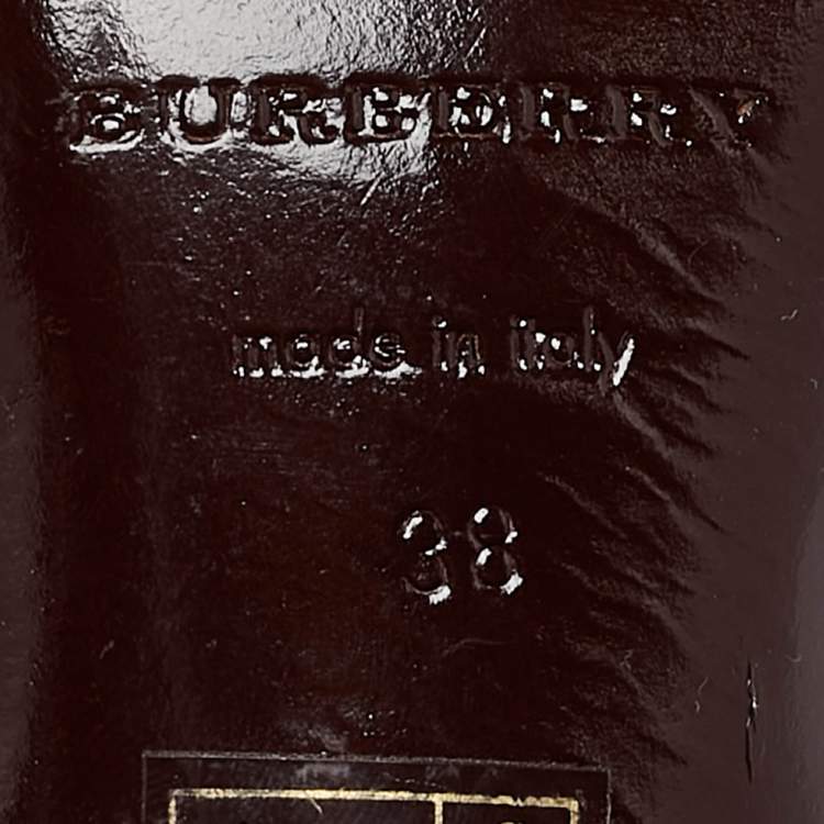 Pre Owned Burberry Burgundy Patent Leather Heart Chain Detail Ankle Strap Sandals Size 38