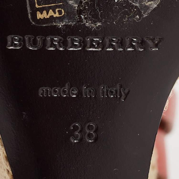 Pre Owned Burberry Orange Leather Espadrille Wedge Ankle Wrap Sandals Size 38