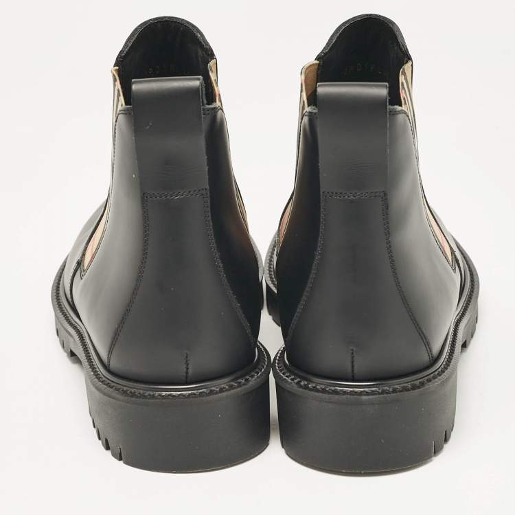 Pre Owned Burberry Black Leather Vintage Check Allostock Chelsea Boots Size 41.5
