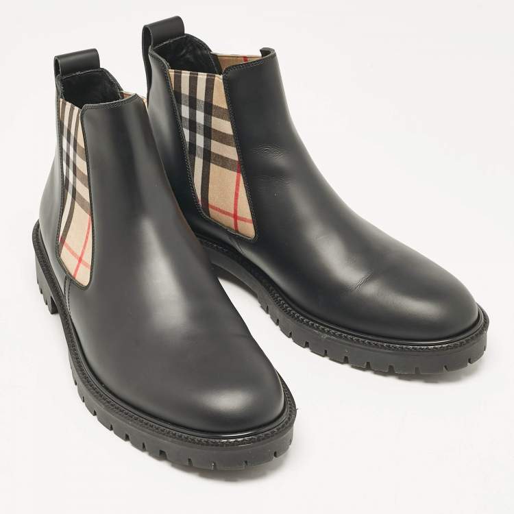 Pre Owned Burberry Black Leather Vintage Check Allostock Chelsea Boots Size 41.5