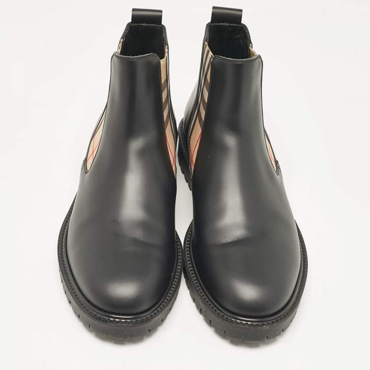 Pre Owned Burberry Black Leather Vintage Check Allostock Chelsea Boots Size 41.5