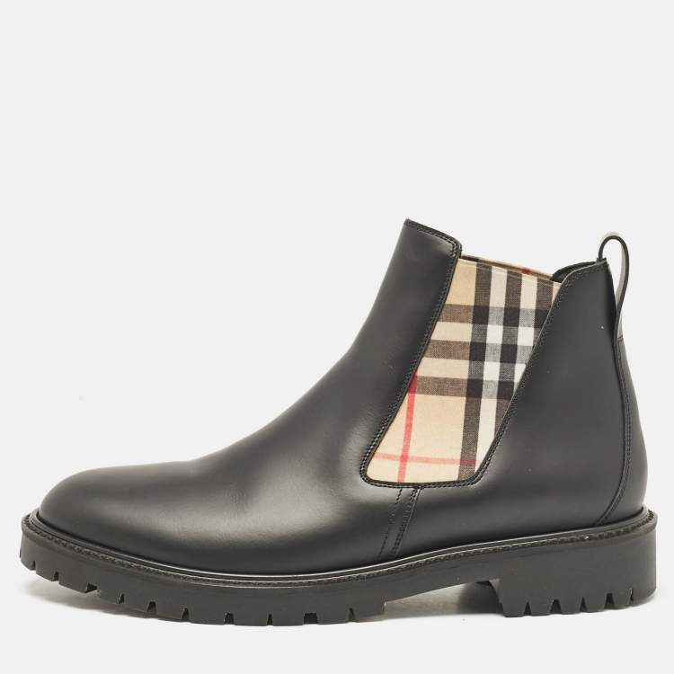 Pre Owned Burberry Black Leather Vintage Check Allostock Chelsea Boots Size 41.5