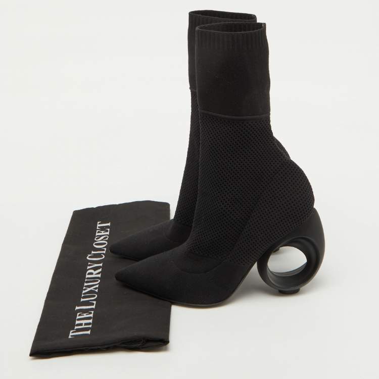 Pre Owned Burberry Black Knit Stretch Fabric Kimberley Pointed Toe Ankle Boots Size 37