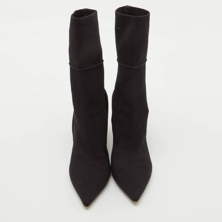 Pre Owned Burberry Black Knit Stretch Fabric Kimberley Pointed Toe Ankle Boots Size 37