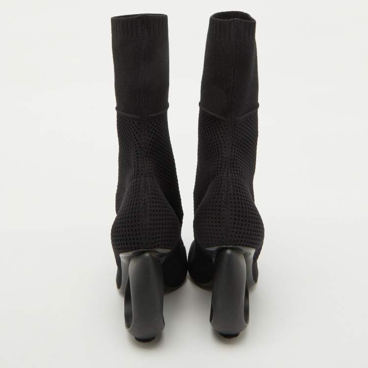 Pre Owned Burberry Black Knit Stretch Fabric Kimberley Pointed Toe Ankle Boots Size 37
