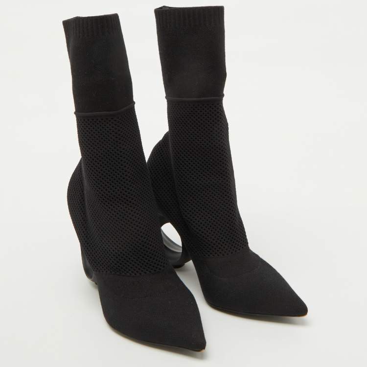 Pre Owned Burberry Black Knit Stretch Fabric Kimberley Pointed Toe Ankle Boots Size 37