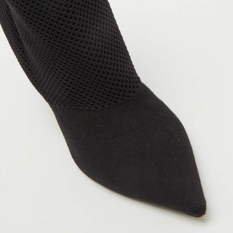 Pre Owned Burberry Black Knit Stretch Fabric Kimberley Pointed Toe Ankle Boots Size 37