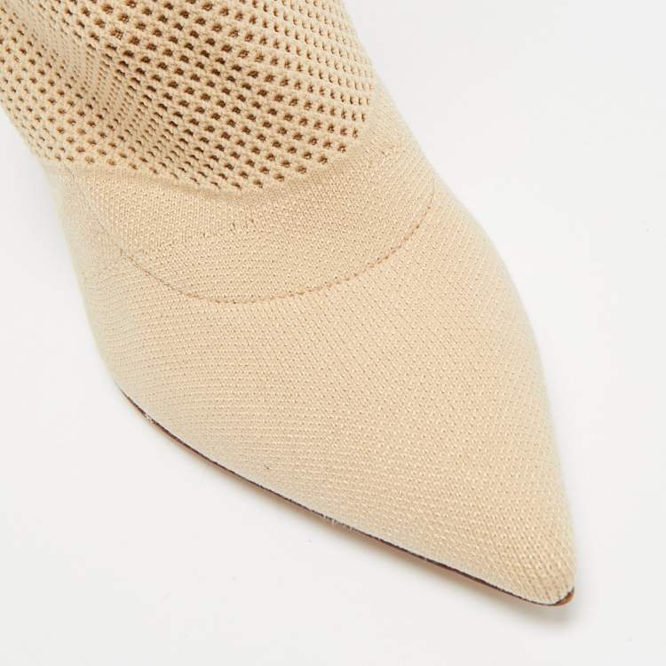 Pre Owned Burberry Beige Knit Fabric Sculpted Heel Ankle Length Boots Size 39