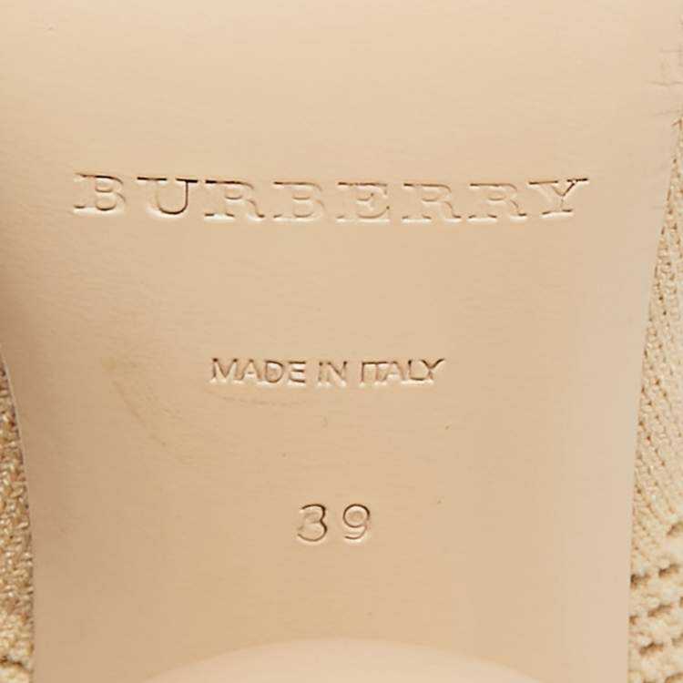 Pre Owned Burberry Beige Knit Fabric Sculpted Heel Ankle Length Boots Size 39