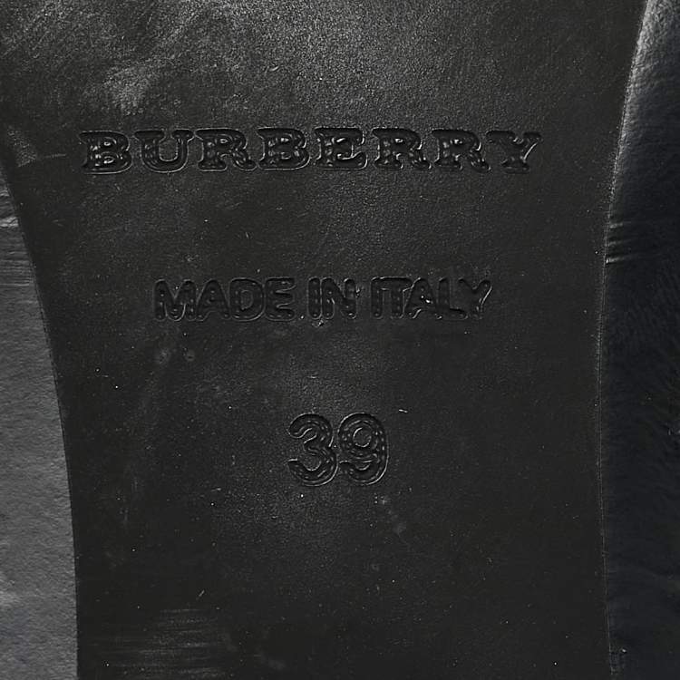Pre Owned Burberry Black/Beige House Check Canvas and Leather Ankle Length Boots Size 39
