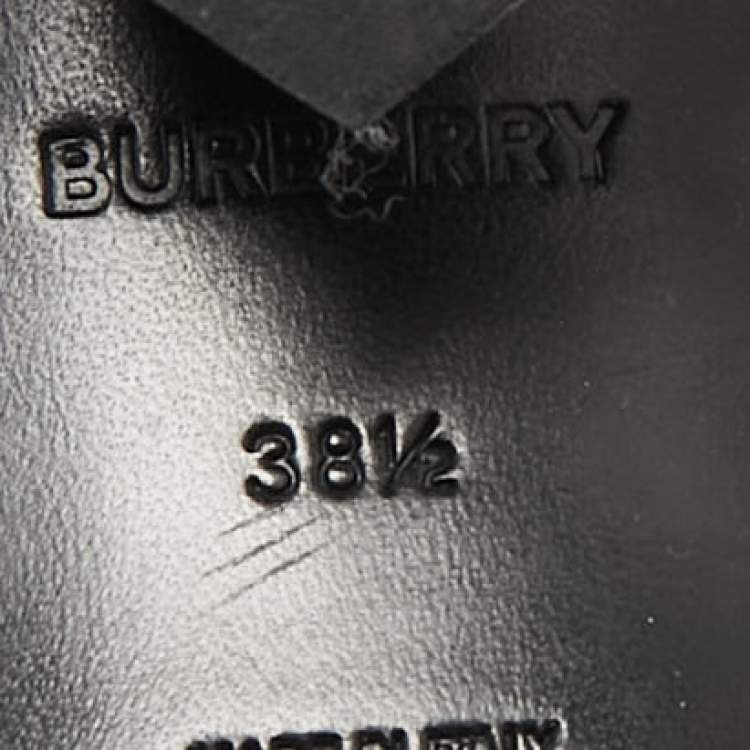 Pre Owned Burberry Black Canvas and Leather Honour Slide Sandals Size 38.5
