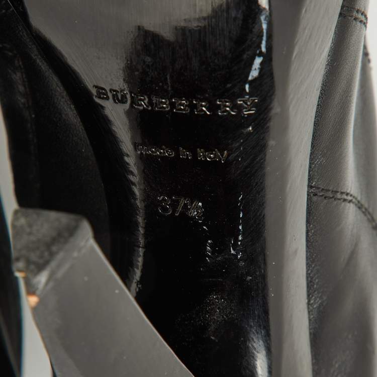 Pre Owned Burberry Black Leather Buckle Detail Mid Calf Platform Boots Size 37.5