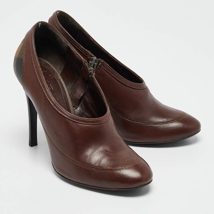 Pre Owned Burberry Brown Nova Check Coated Canvas and Leather High Cut Booties Size 36
