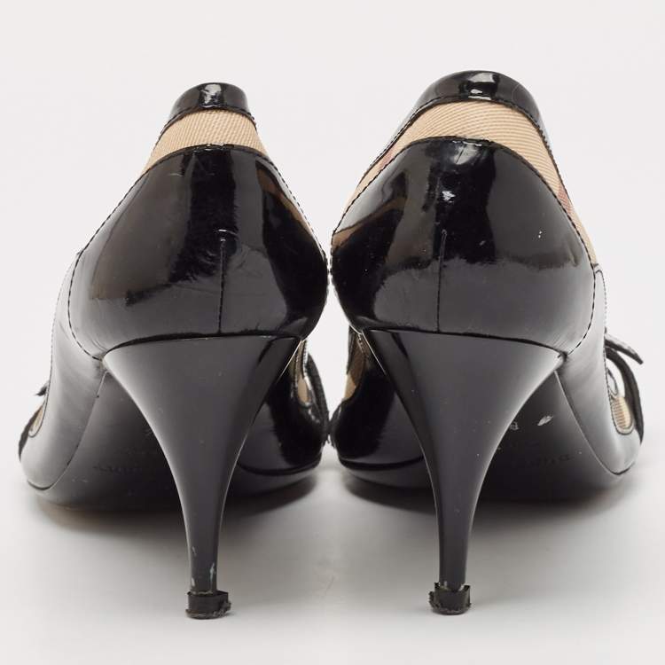Pre Owned Burberry Black Canvas and Leather Pointed Toe Pumps Size 39.5
