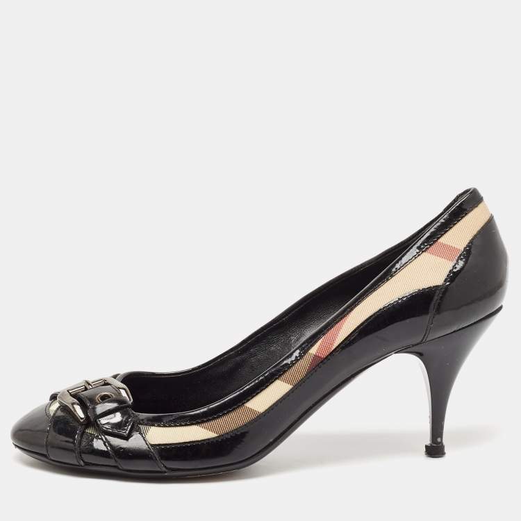 Pre Owned Burberry Black Canvas and Leather Pointed Toe Pumps Size 39.5