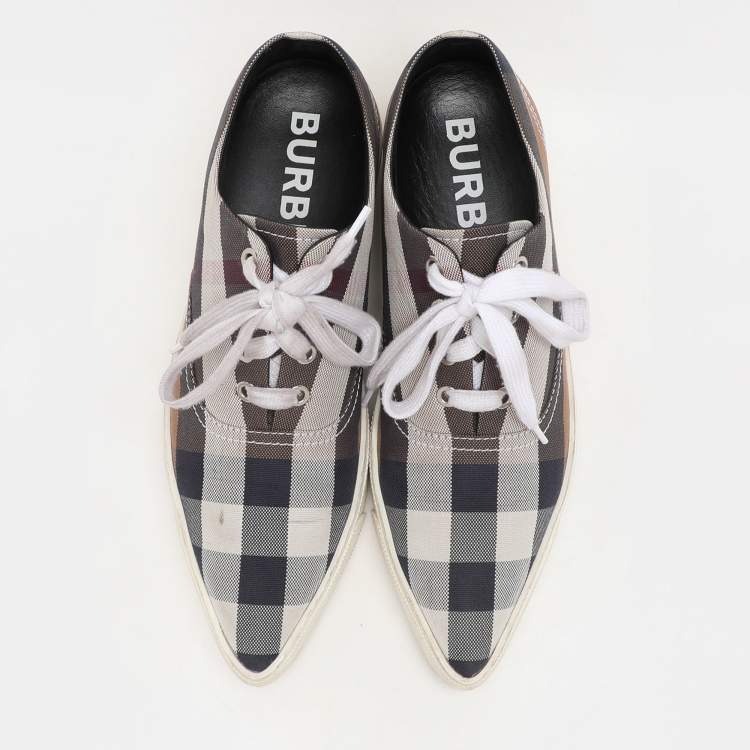 Pre Owned Burberry Multicolor House Check Canvas Pointed Toe Low Top Sneakers Size 38.5