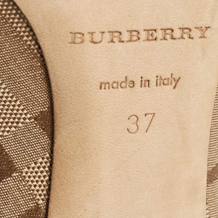 Pre Owned Burberry Brown Coated Canvas and Leather Ellaline Peep Toe Pumps Size 37