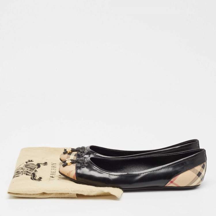 Pre Owned Burberry Black Patent Leather and Coated Canvas Ballet Flats Size 38