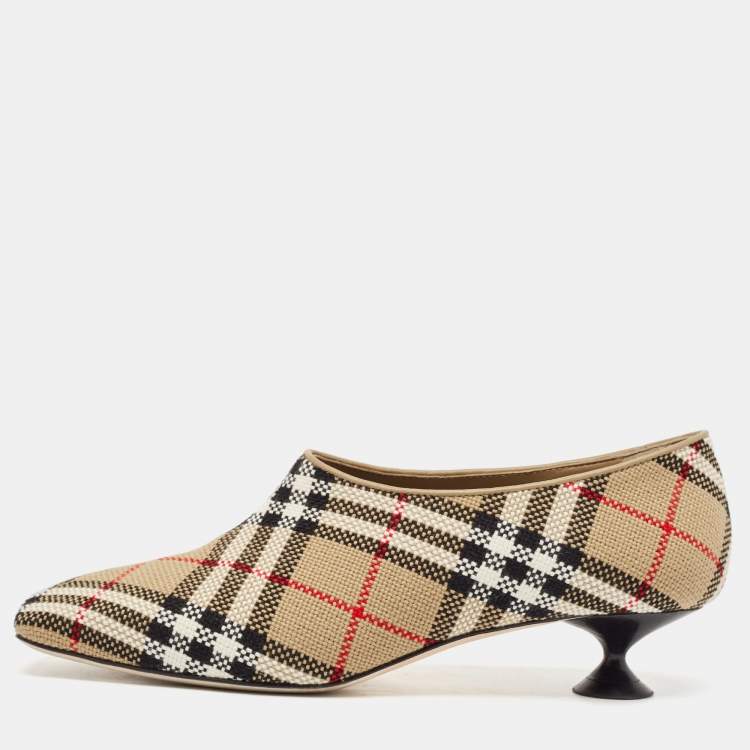 Pre Owned Burberry Beige Archive Check Canvas Tripton Pumps Size 40