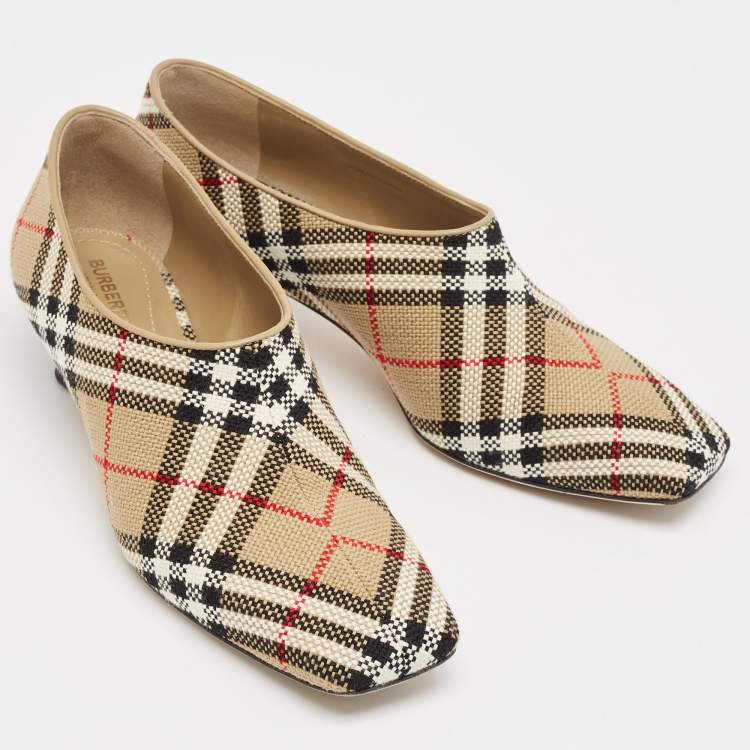 Pre Owned Burberry Beige Archive Check Canvas Tripton Pumps Size 40