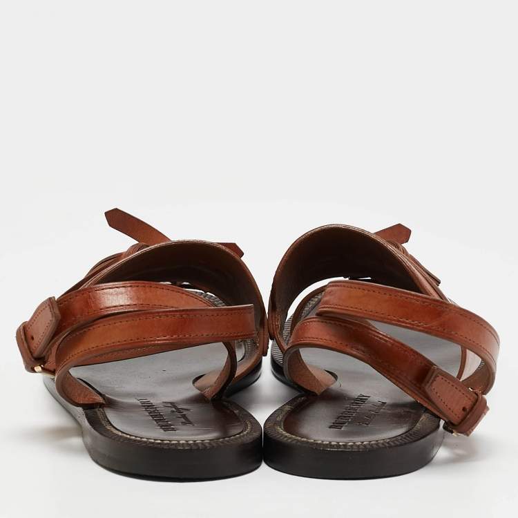 Pre Owned Burberry Brown Leather Bethany Ankle Strap Flat Sandals Size 39