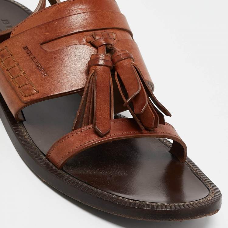 Pre Owned Burberry Brown Leather Bethany Ankle Strap Flat Sandals Size 39