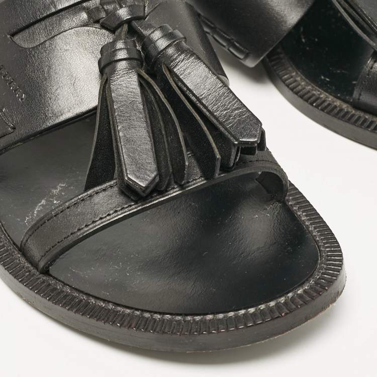 Pre Owned Burberry Black Leather Bethany Ankle Strap Flat  Sandals Size 38