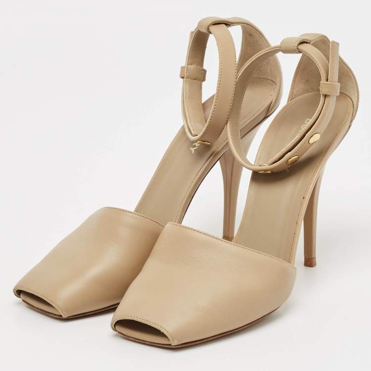 Pre Owned Burberry Beige Leather Ankle Strap Pumps Size 38