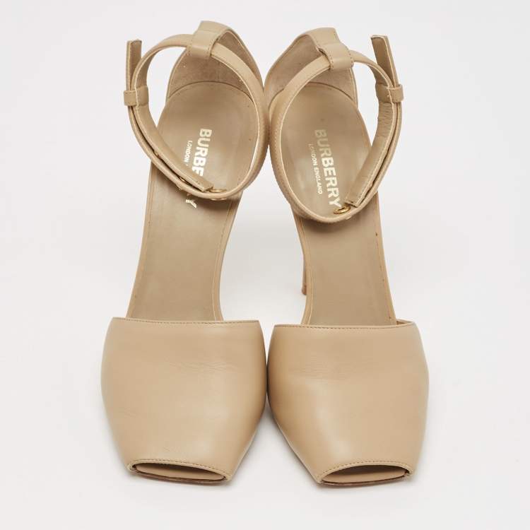Pre Owned Burberry Beige Leather Ankle Strap Pumps Size 38