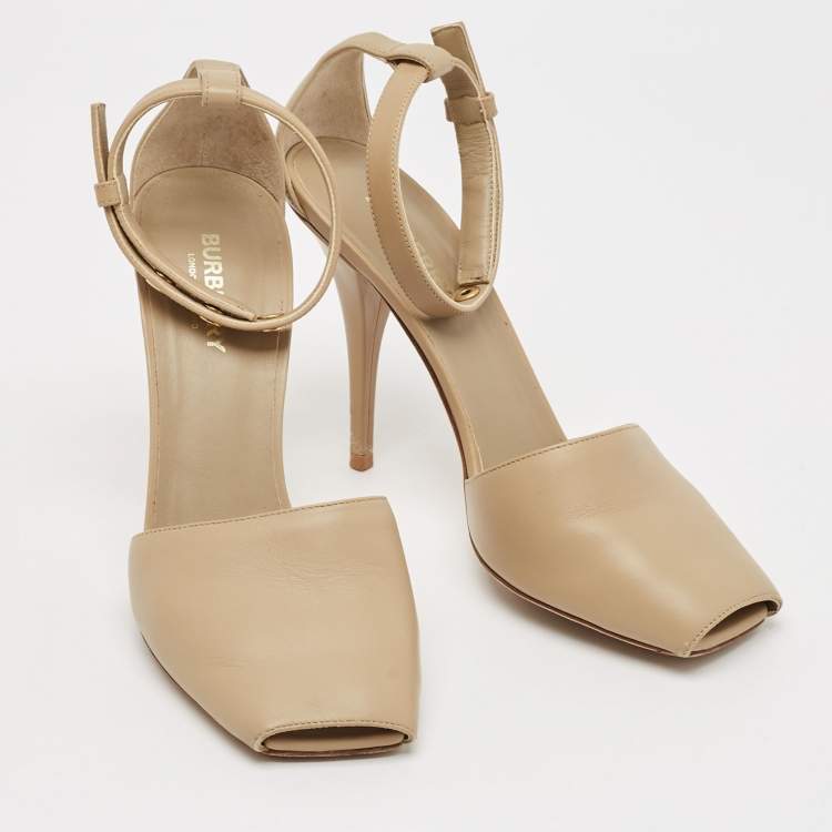 Pre Owned Burberry Beige Leather Ankle Strap Pumps Size 38