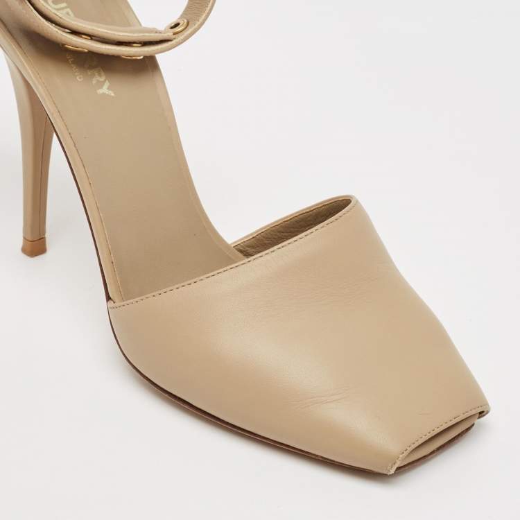 Pre Owned Burberry Beige Leather Ankle Strap Pumps Size 38