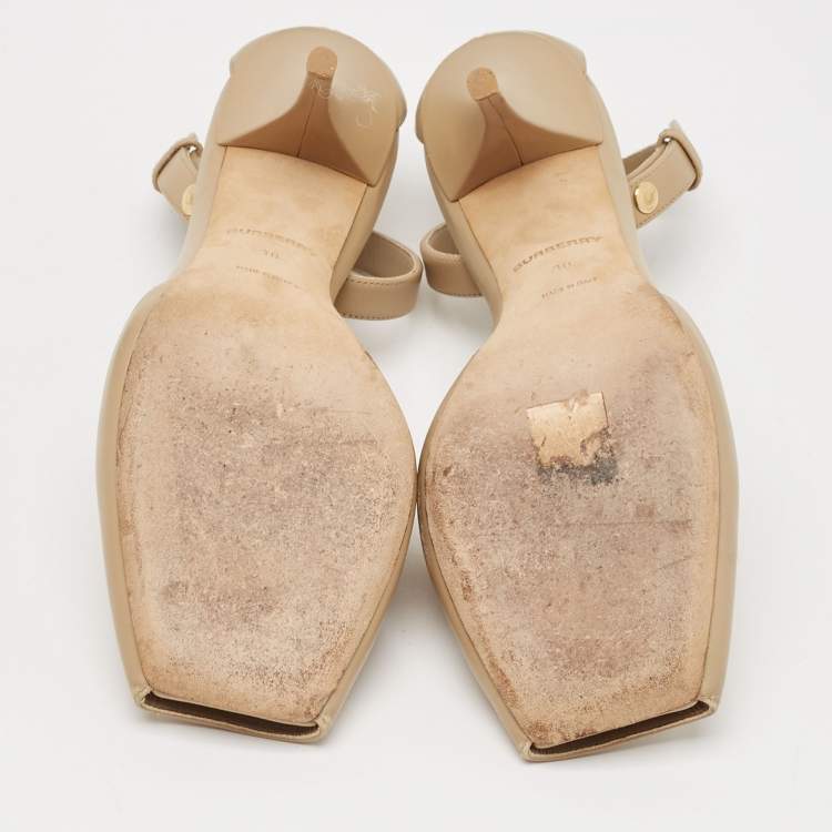Pre Owned Burberry Beige Leather Ankle Strap Pumps Size 38