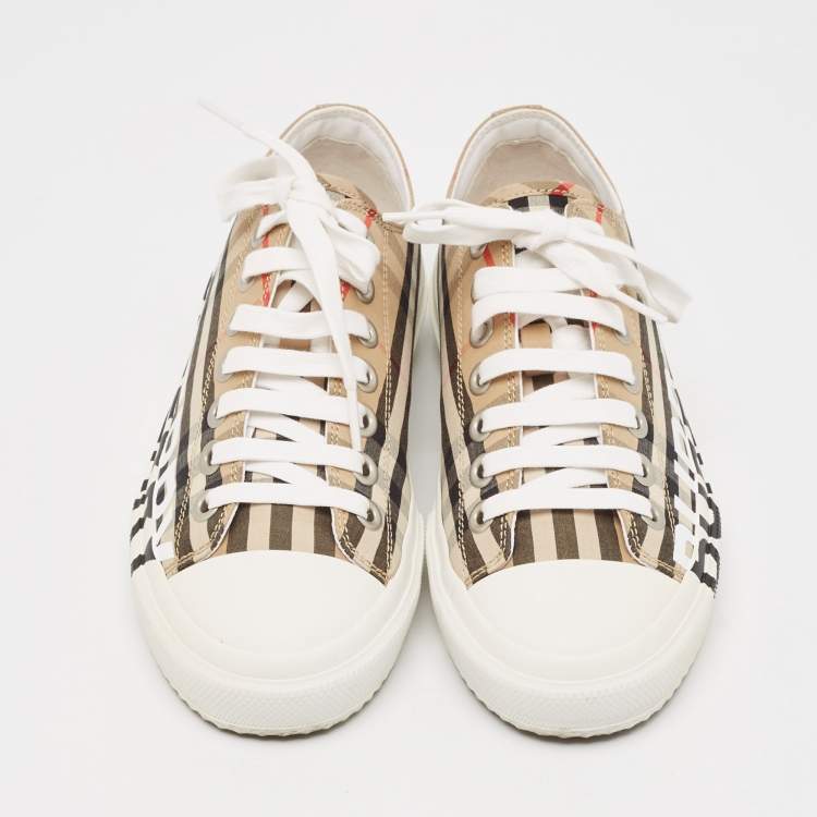Pre Owned Burberry Beige Vintage Check Canvas Low Top Sneakers Size 38