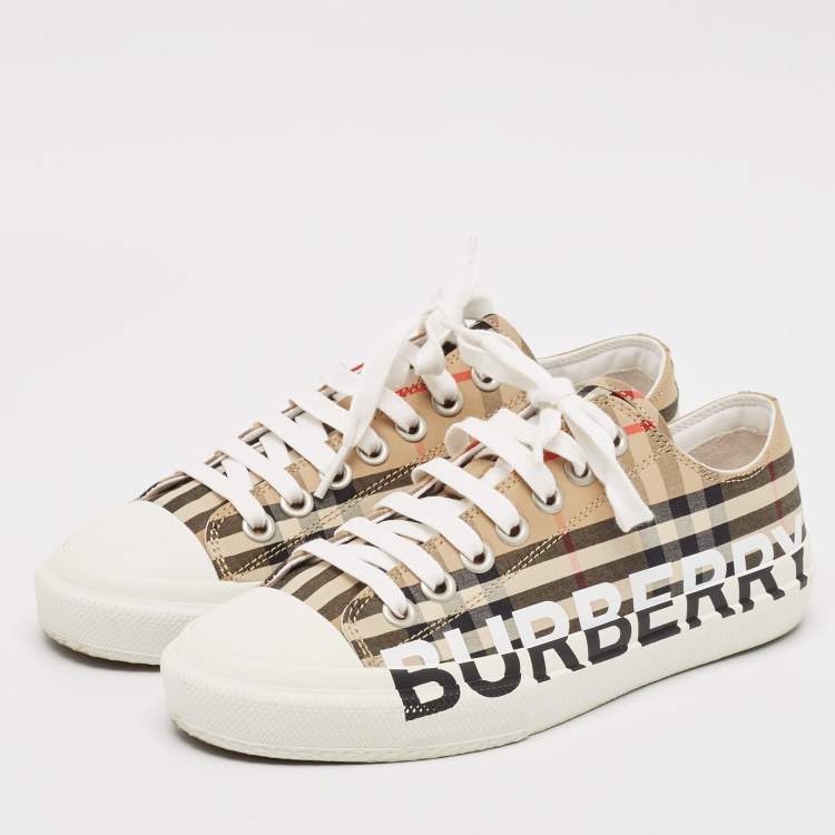 Pre Owned Burberry Beige Vintage Check Canvas Low Top Sneakers Size 38