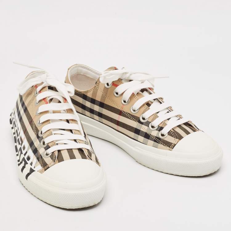Pre Owned Burberry Beige Vintage Check Canvas Low Top Sneakers Size 38