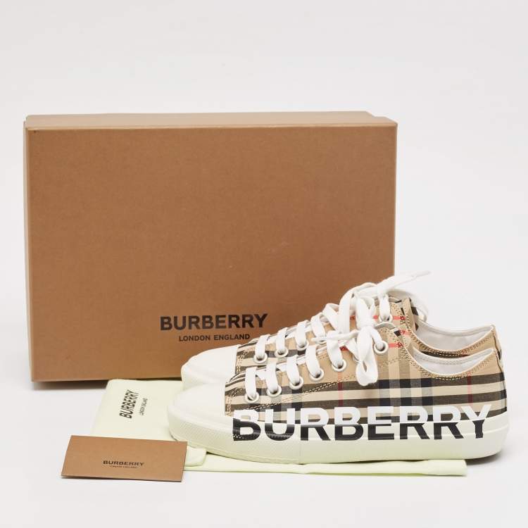 Pre Owned Burberry Beige Vintage Check Canvas Low Top Sneakers Size 38