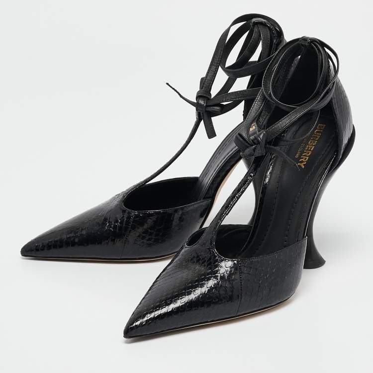Pre Owned Burberry Black Python Embossed and Leather Welton T Strap Pumps Size 40