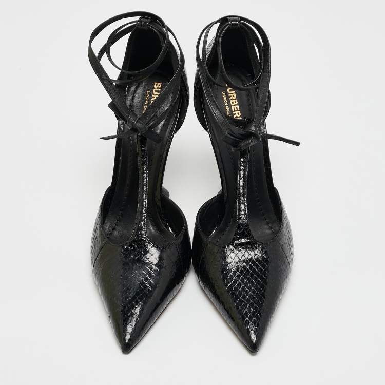 Pre Owned Burberry Black Python Embossed and Leather Welton T Strap Pumps Size 40