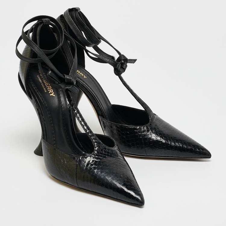 Pre Owned Burberry Black Python Embossed and Leather Welton T Strap Pumps Size 40
