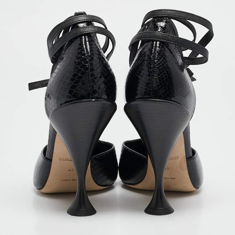 Pre Owned Burberry Black Python Embossed and Leather Welton T Strap Pumps Size 40