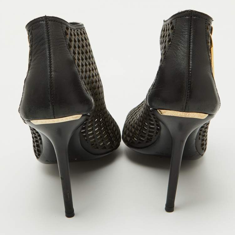 Pre Owned Burberry Black Leather Cut Out Open Toe Ankle Length Boots Size 39.5