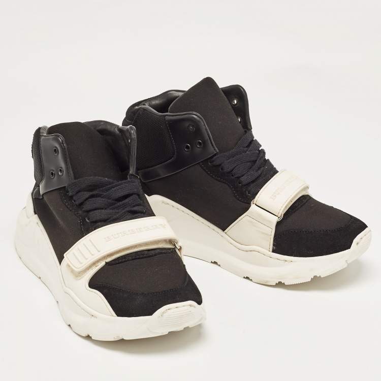 Pre Owned Burberry Black Suede And Neoprene Regis High Top Sneakers Size 40