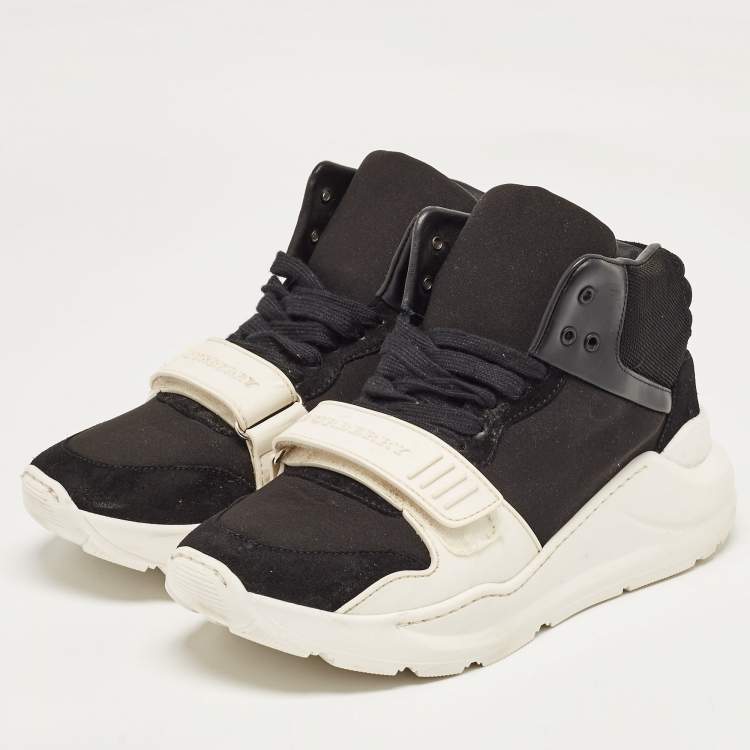 Pre Owned Burberry Black Suede And Neoprene Regis High Top Sneakers Size 40