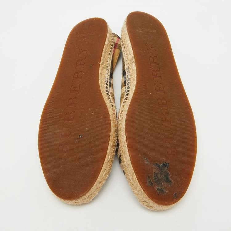 Pre Owned Burberry Beige House Check Fabric Espadrille Flats Size 38.5