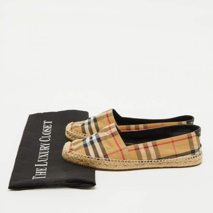 Pre Owned Burberry Beige House Check Fabric Espadrille Flats Size 38.5