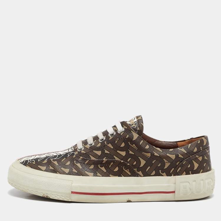 Pre Owned Burberry Brown Canvas Logo Lace Up Sneakers Size 38