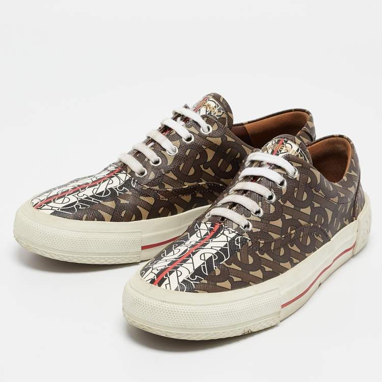 Pre Owned Burberry Brown Canvas Logo Lace Up Sneakers Size 38