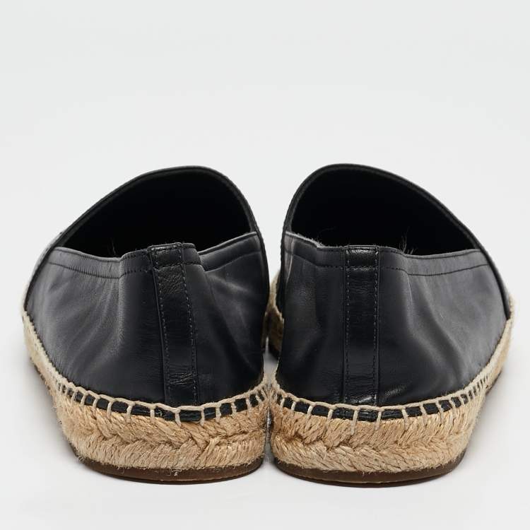 Pre Owned Burberry Black Leather Tabitha Logo Espadrille Flats Size 37